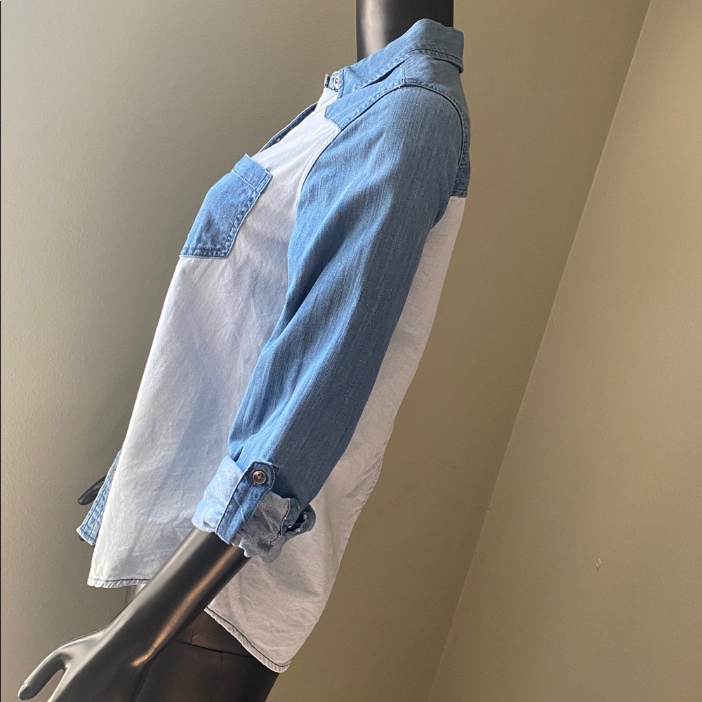 Express Two-Tone Blue Denim Shirt - Picture 5 of 13
